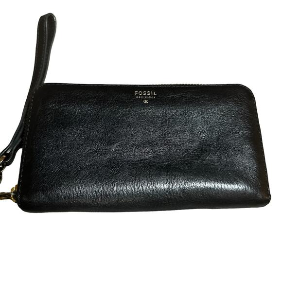 Fossil zip around leather wallet multiple card slots black - Picture 1 of 12